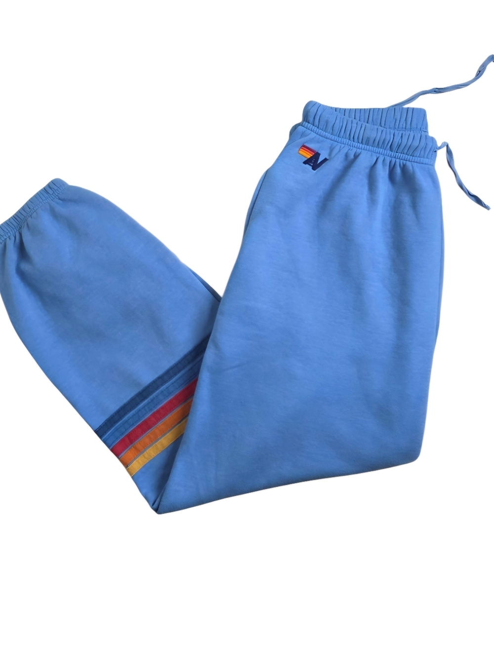 Aviator Nation Unisex Jogger Sweatpants Light Blue Rainbow 5 Stripe